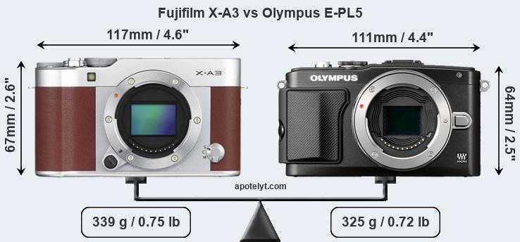 Size Fujifilm X-A3 vs Olympus E-PL5