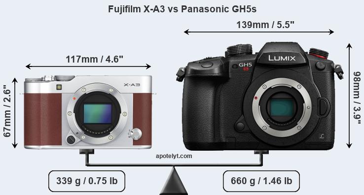 Size Fujifilm X-A3 vs Panasonic GH5s
