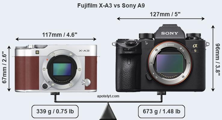 Size Fujifilm X-A3 vs Sony A9