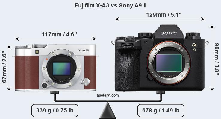 Size Fujifilm X-A3 vs Sony A9 II
