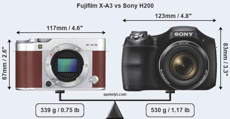 Size Fujifilm X-A3 vs Sony H200