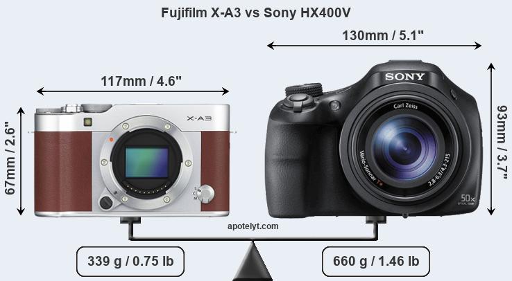 Size Fujifilm X-A3 vs Sony HX400V
