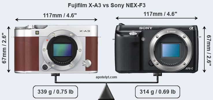 Size Fujifilm X-A3 vs Sony NEX-F3