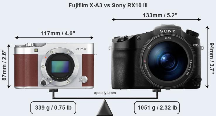Size Fujifilm X-A3 vs Sony RX10 III