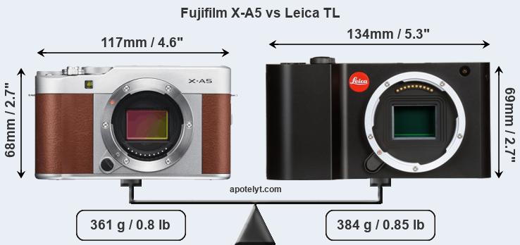 Size Fujifilm X-A5 vs Leica TL