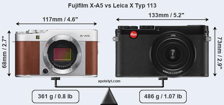 Size Fujifilm X-A5 vs Leica X Typ 113