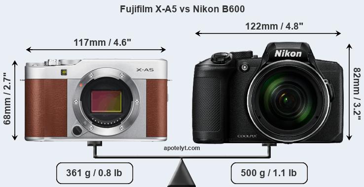 Size Fujifilm X-A5 vs Nikon B600