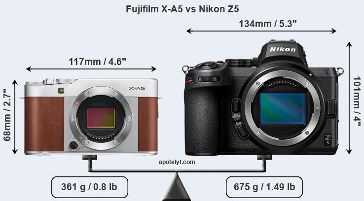 Size Fujifilm X-A5 vs Nikon Z5