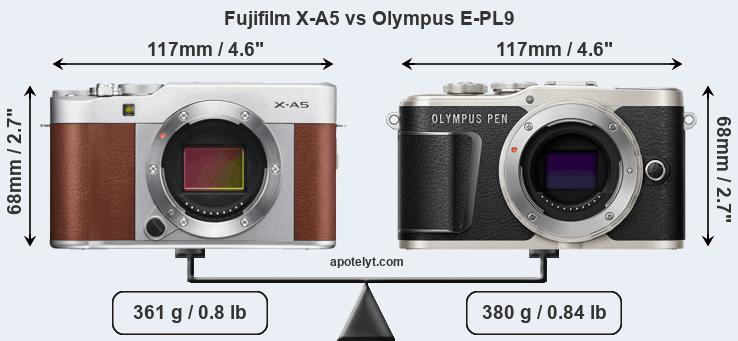 Size Fujifilm X-A5 vs Olympus E-PL9