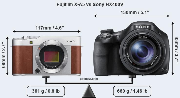 Size Fujifilm X-A5 vs Sony HX400V