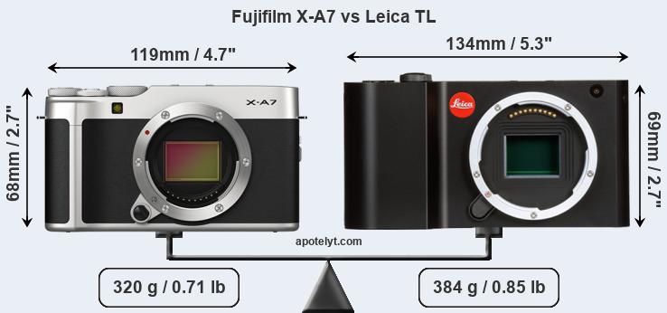 Size Fujifilm X-A7 vs Leica TL