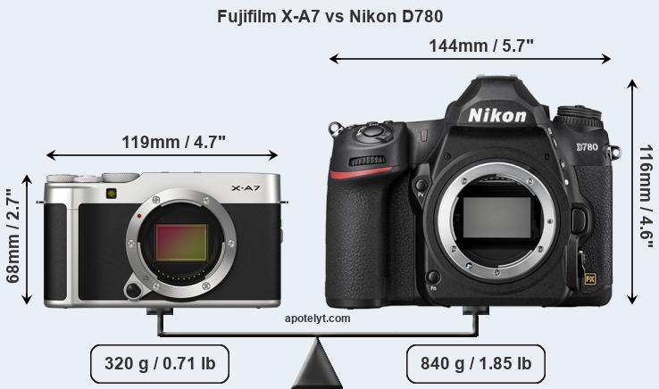 Size Fujifilm X-A7 vs Nikon D780