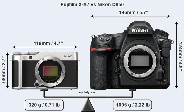 Size Fujifilm X-A7 vs Nikon D850
