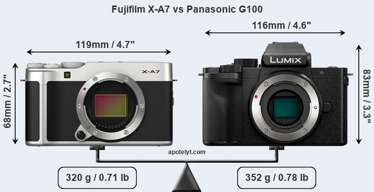 Size Fujifilm X-A7 vs Panasonic G100