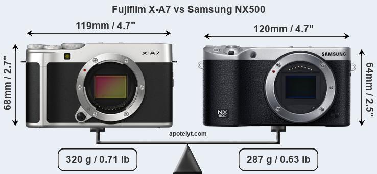 Size Fujifilm X-A7 vs Samsung NX500
