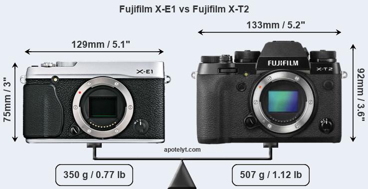 Size Fujifilm X-E1 vs Fujifilm X-T2