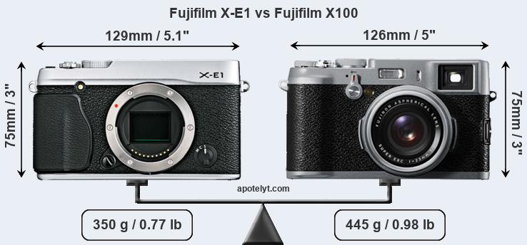 Size Fujifilm X-E1 vs Fujifilm X100