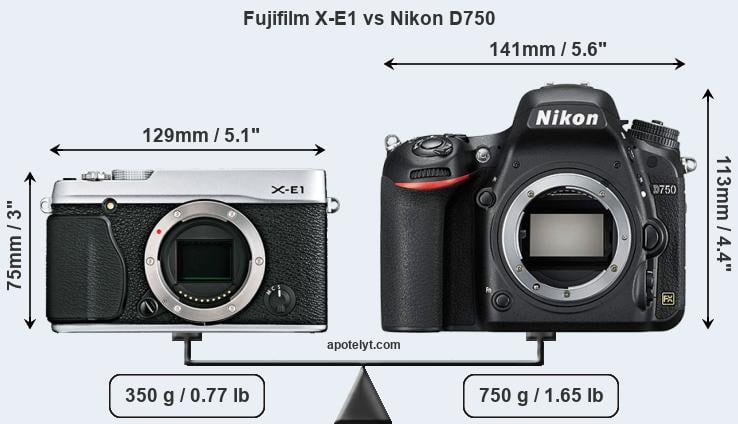Size Fujifilm X-E1 vs Nikon D750