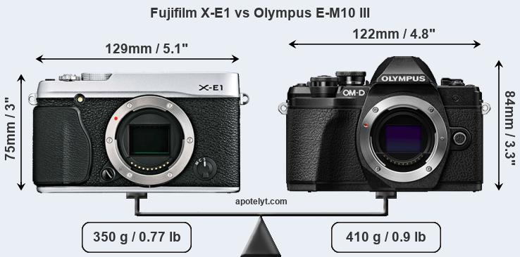 Size Fujifilm X-E1 vs Olympus E-M10 III