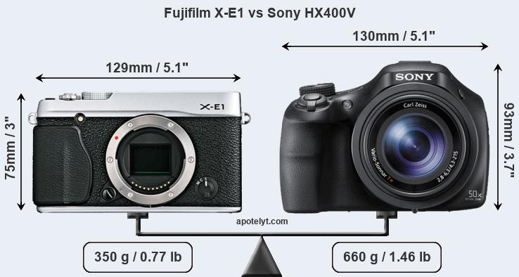 Size Fujifilm X-E1 vs Sony HX400V