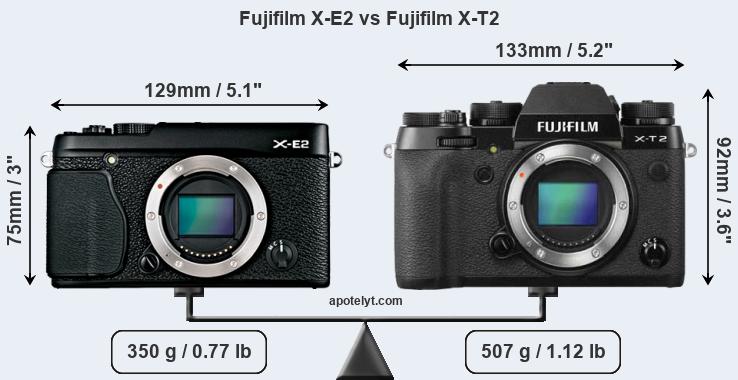 Size Fujifilm X-E2 vs Fujifilm X-T2