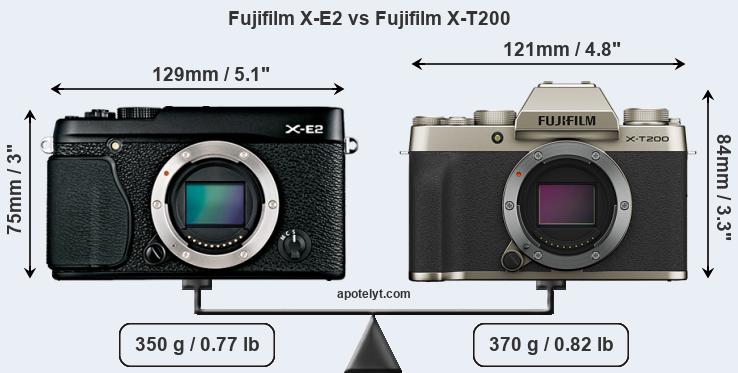 Size Fujifilm X-E2 vs Fujifilm X-T200