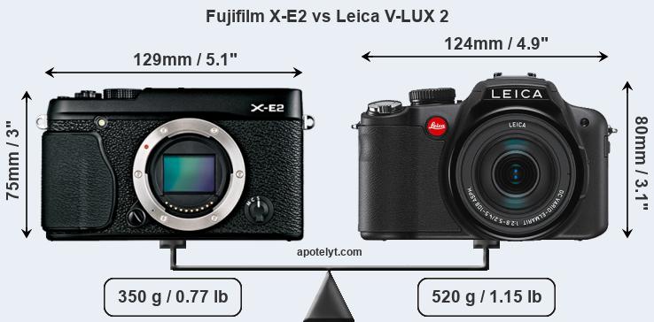 Size Fujifilm X-E2 vs Leica V-LUX 2