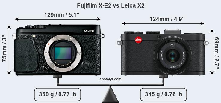 Size Fujifilm X-E2 vs Leica X2