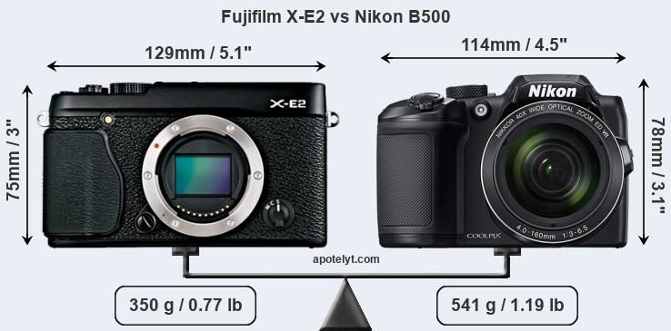 Size Fujifilm X-E2 vs Nikon B500