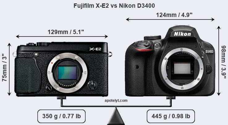 Size Fujifilm X-E2 vs Nikon D3400