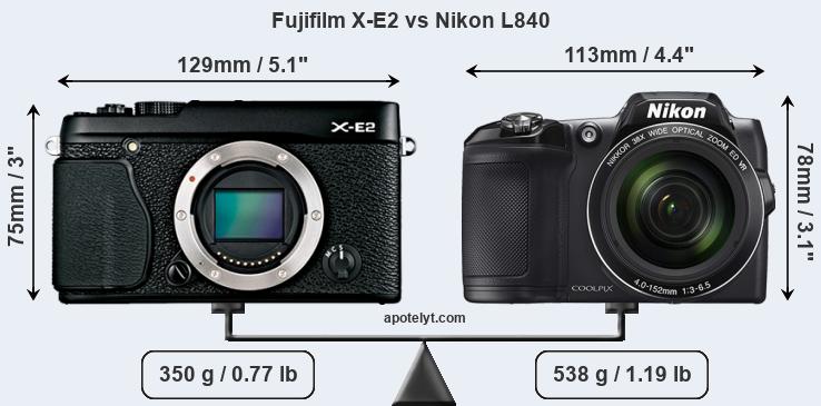 Size Fujifilm X-E2 vs Nikon L840