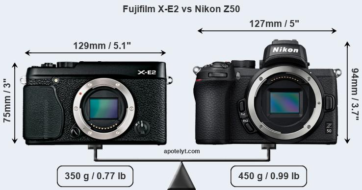 Size Fujifilm X-E2 vs Nikon Z50