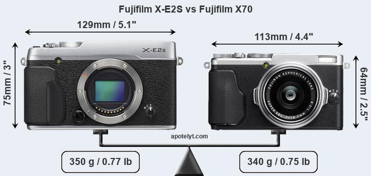 Size Fujifilm X-E2S vs Fujifilm X70
