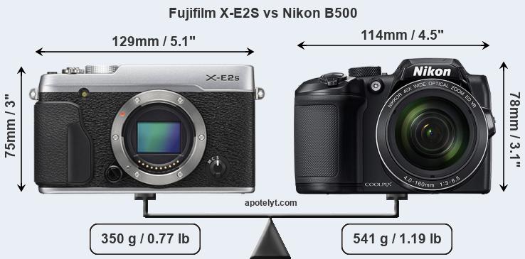 Size Fujifilm X-E2S vs Nikon B500