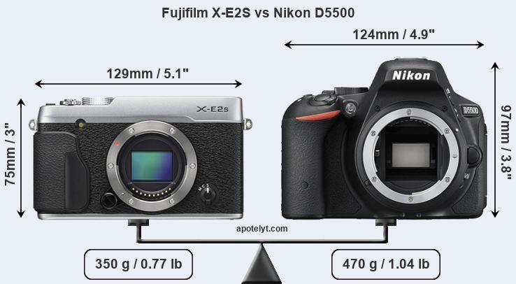 Size Fujifilm X-E2S vs Nikon D5500
