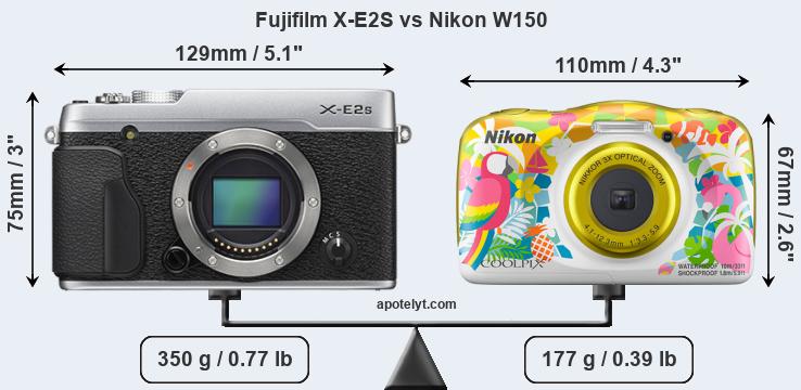 Size Fujifilm X-E2S vs Nikon W150