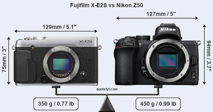 Size Fujifilm X-E2S vs Nikon Z50