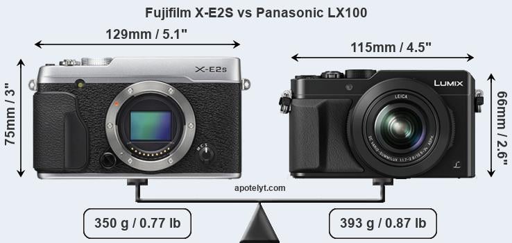 Size Fujifilm X-E2S vs Panasonic LX100