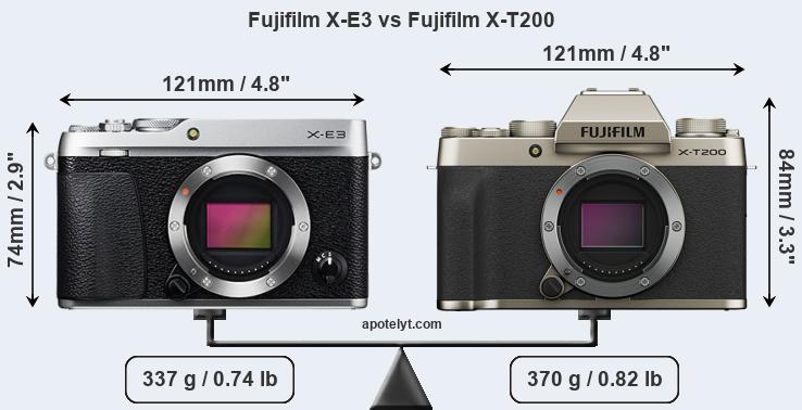 Size Fujifilm X-E3 vs Fujifilm X-T200