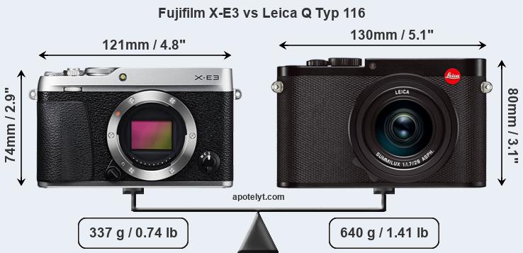 Size Fujifilm X-E3 vs Leica Q Typ 116