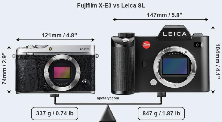 Size Fujifilm X-E3 vs Leica SL