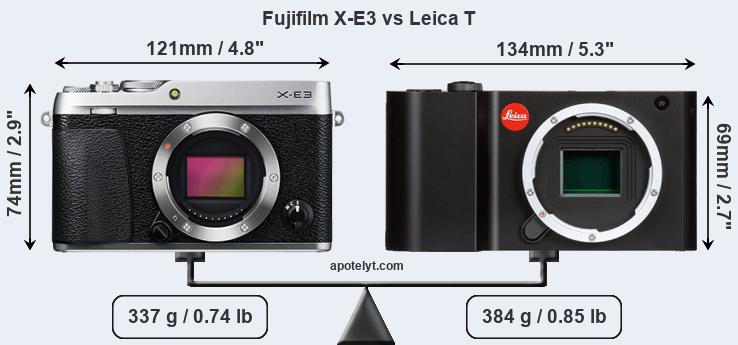 Size Fujifilm X-E3 vs Leica T