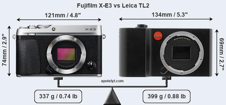Size Fujifilm X-E3 vs Leica TL2