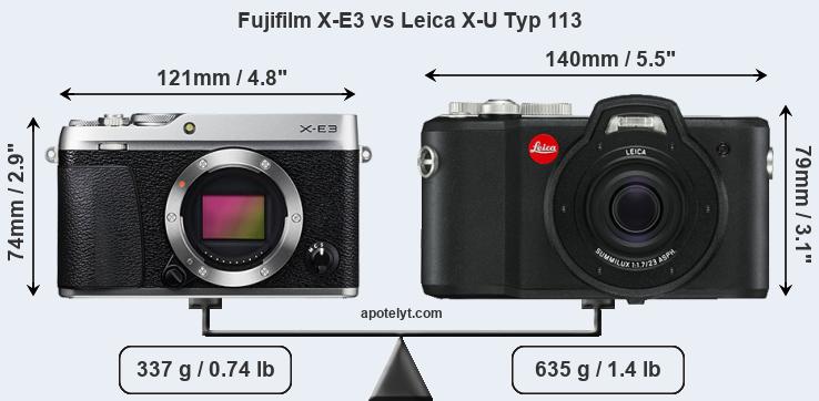 Size Fujifilm X-E3 vs Leica X-U Typ 113