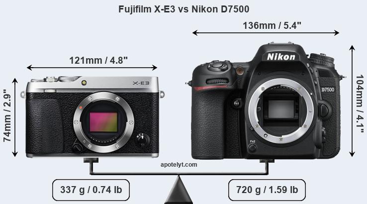 Size Fujifilm X-E3 vs Nikon D7500