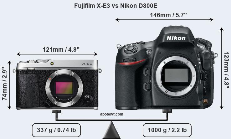 Size Fujifilm X-E3 vs Nikon D800E
