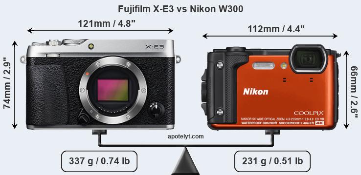 Size Fujifilm X-E3 vs Nikon W300