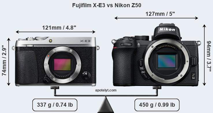 Size Fujifilm X-E3 vs Nikon Z50