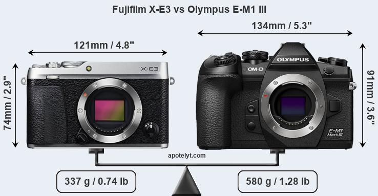 Size Fujifilm X-E3 vs Olympus E-M1 III