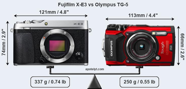 Size Fujifilm X-E3 vs Olympus TG-5